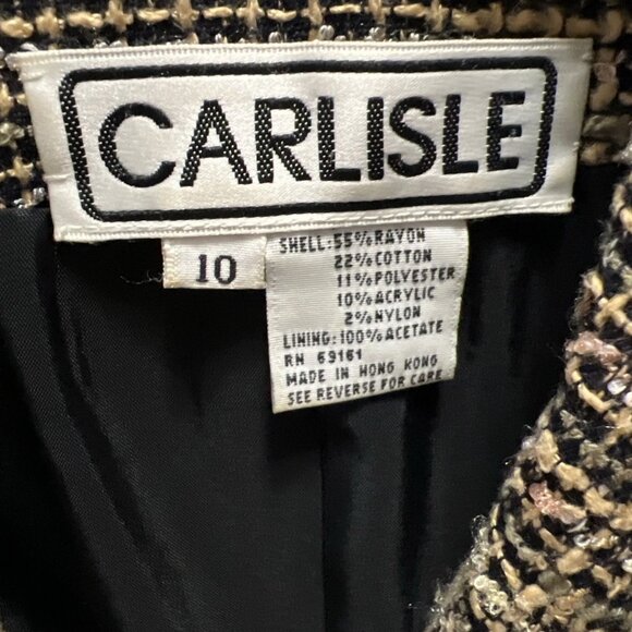 Carlisle. Sz 10. Black Tan Tweed Lined Cotton Blend Jacket. Nubby Fabric. AL-S - Picture 5 of 7
